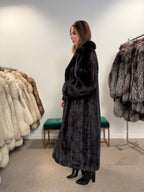 Mink Fur Coat, Dark Brown, Full Length, Size L