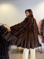 Mink Fur Coat, Brown Swinger, One Size