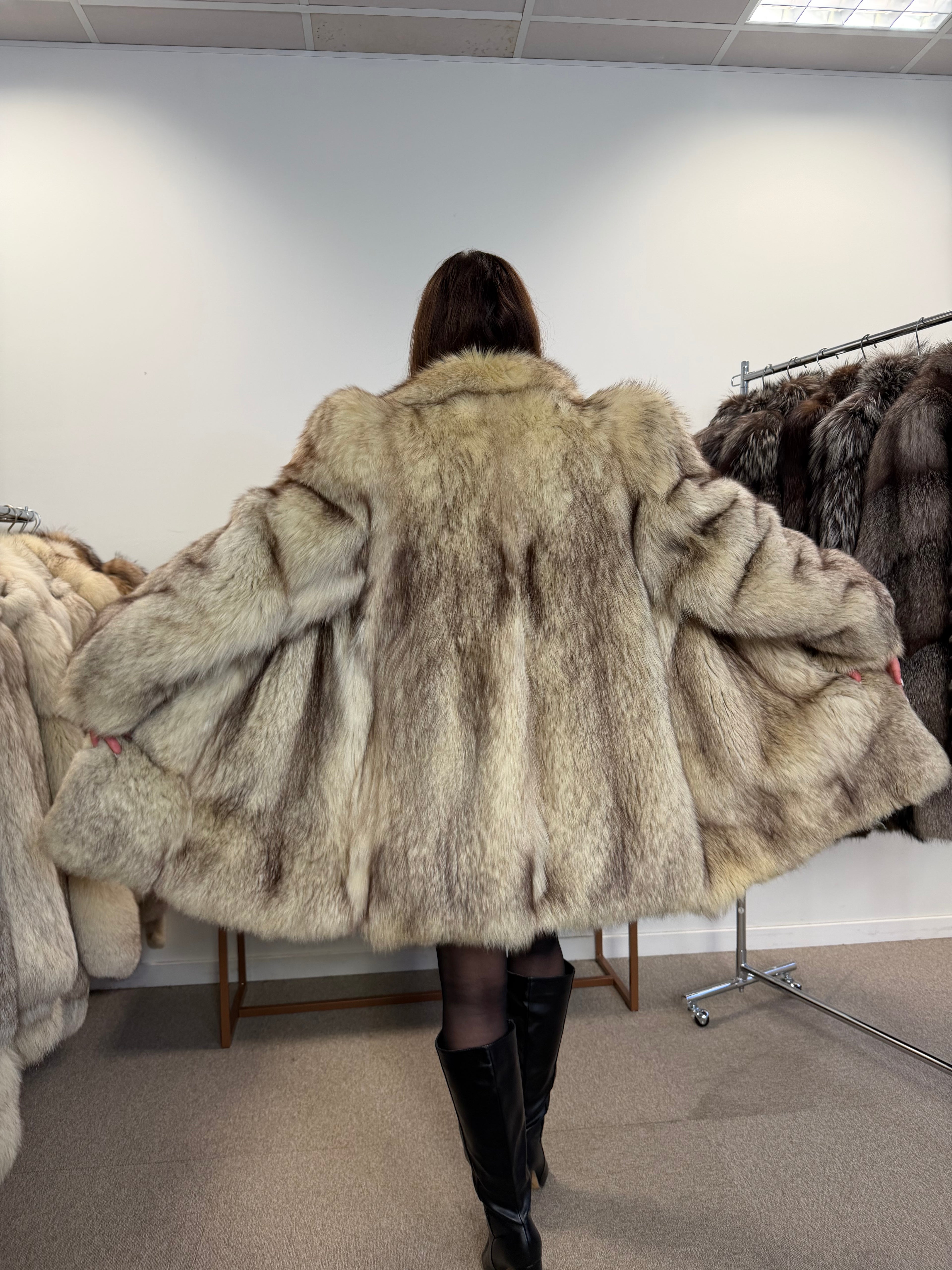 White Nordic Fox Real Fur Coat, Size L