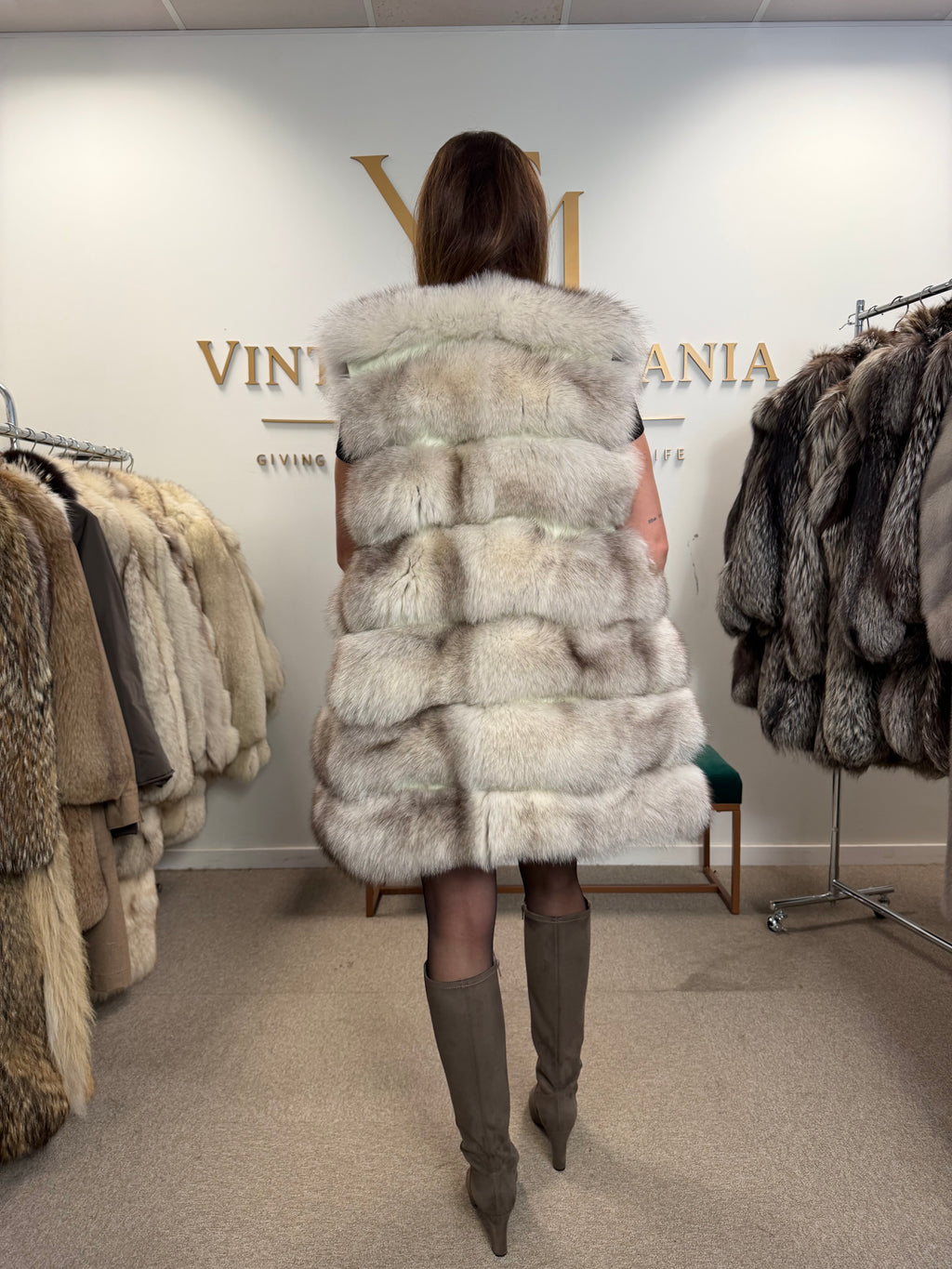 White Nordic Fox Fur Vest, Medium, New