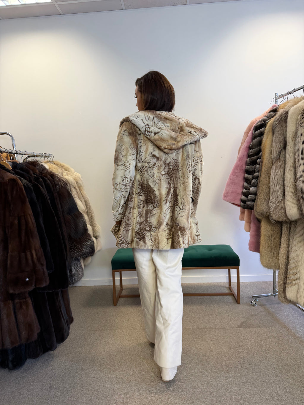 Luxury Mink Fur Coat, Sheared Hooded, Size M