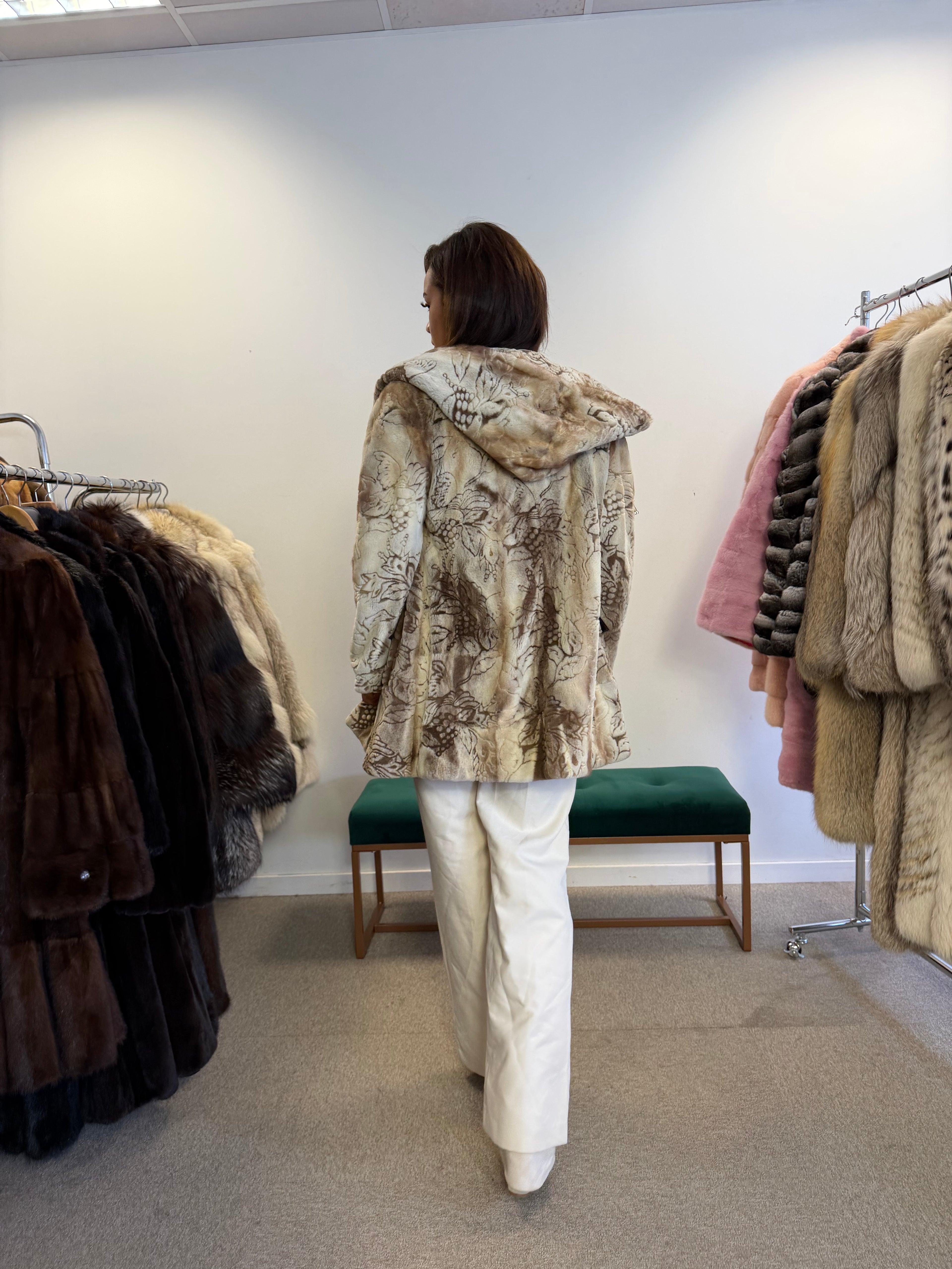 Luxury Mink Fur Coat, Sheared Hooded, Size M