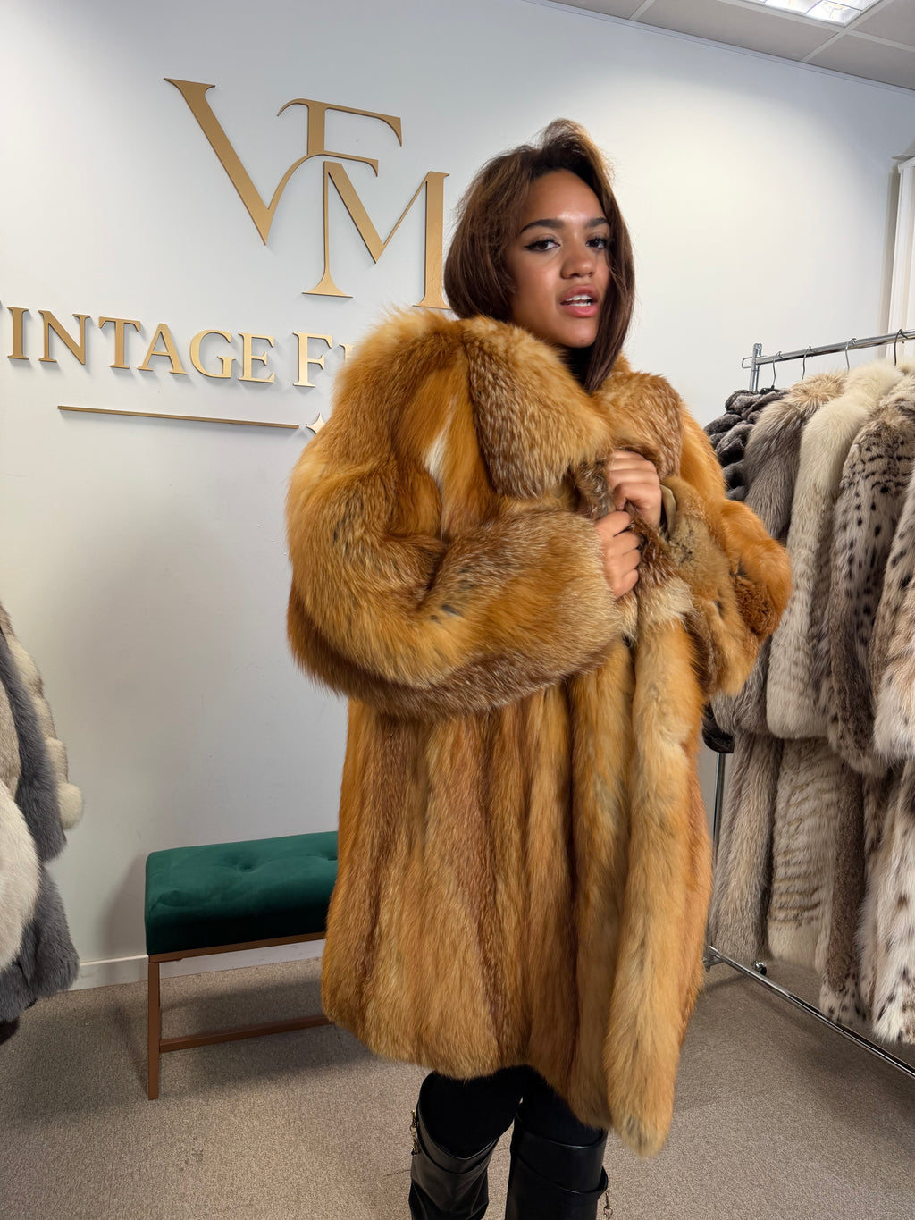 Scandinavian Red Fox Fur Coat, Fluffy Luxury, XL