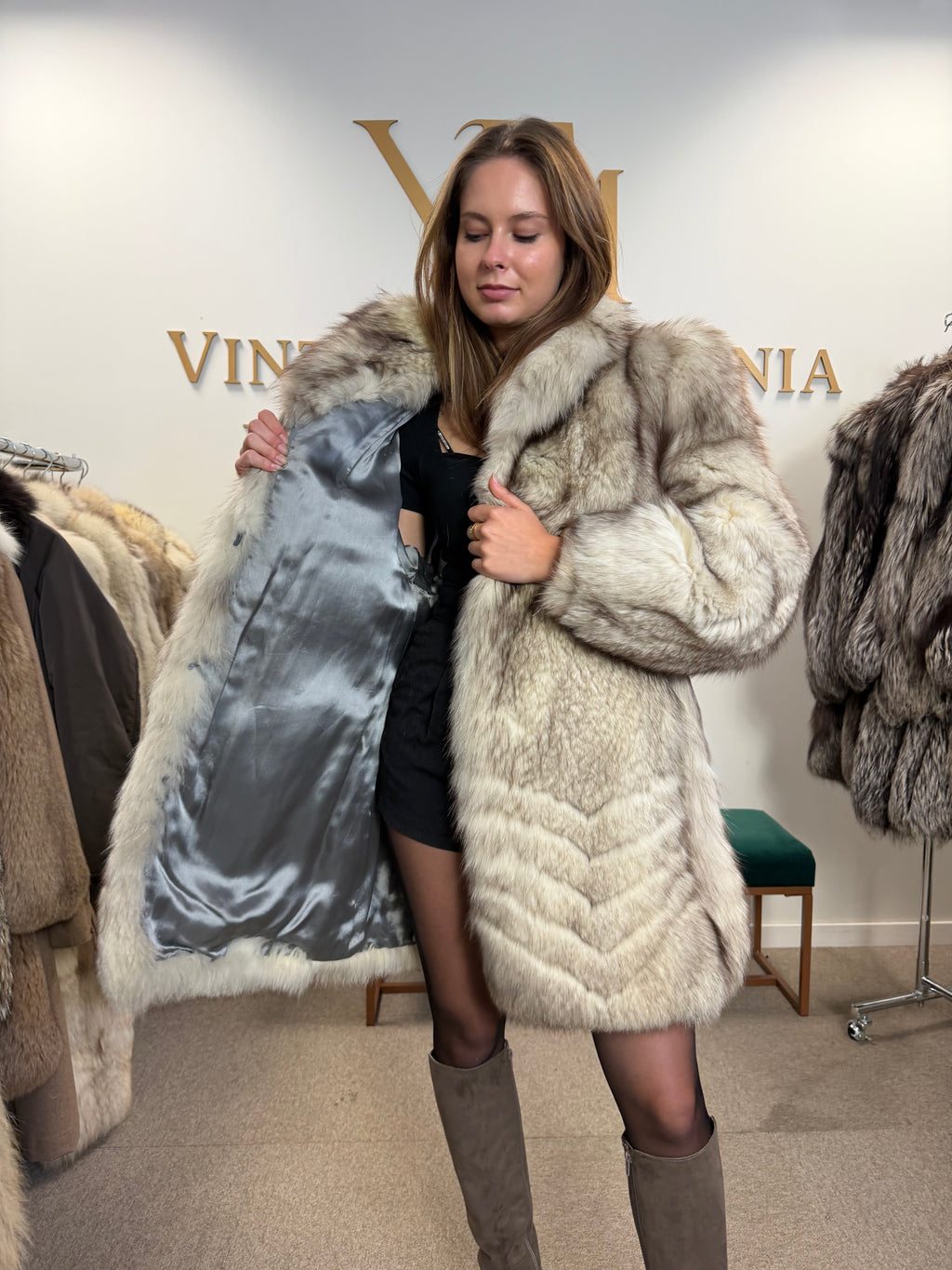 White Nordic Fox Fur Coat, Medium, Thick Pelt