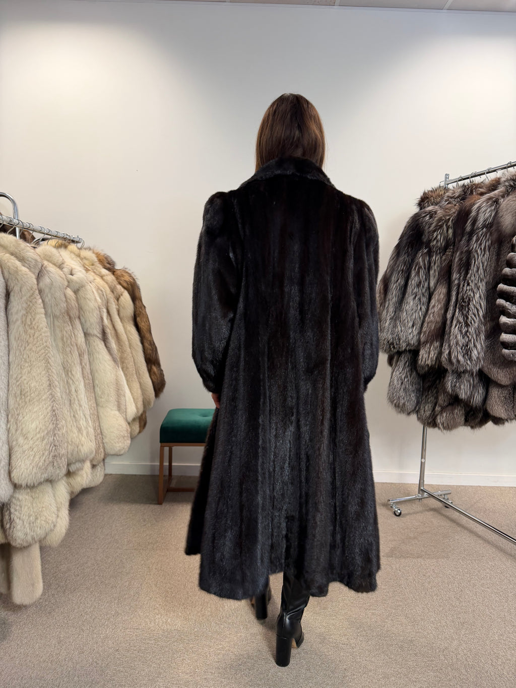 Mink Fur Coat, Dark Brown, Full Length, Size XL