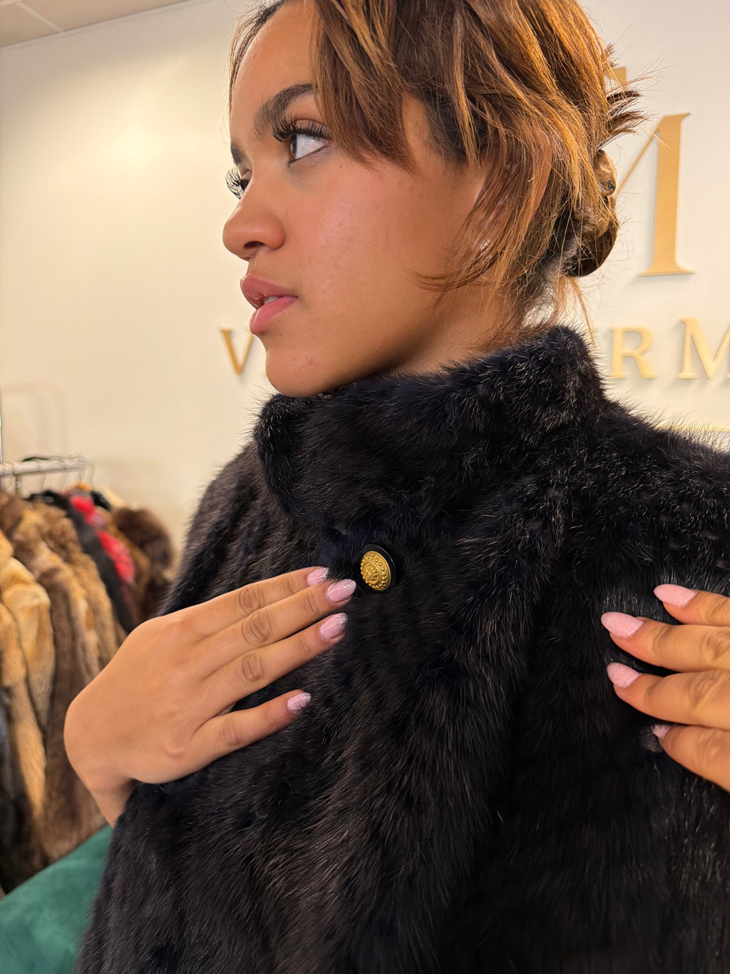 Dark Blue Mink Fur Jacket, M/L, New, Luxury Design