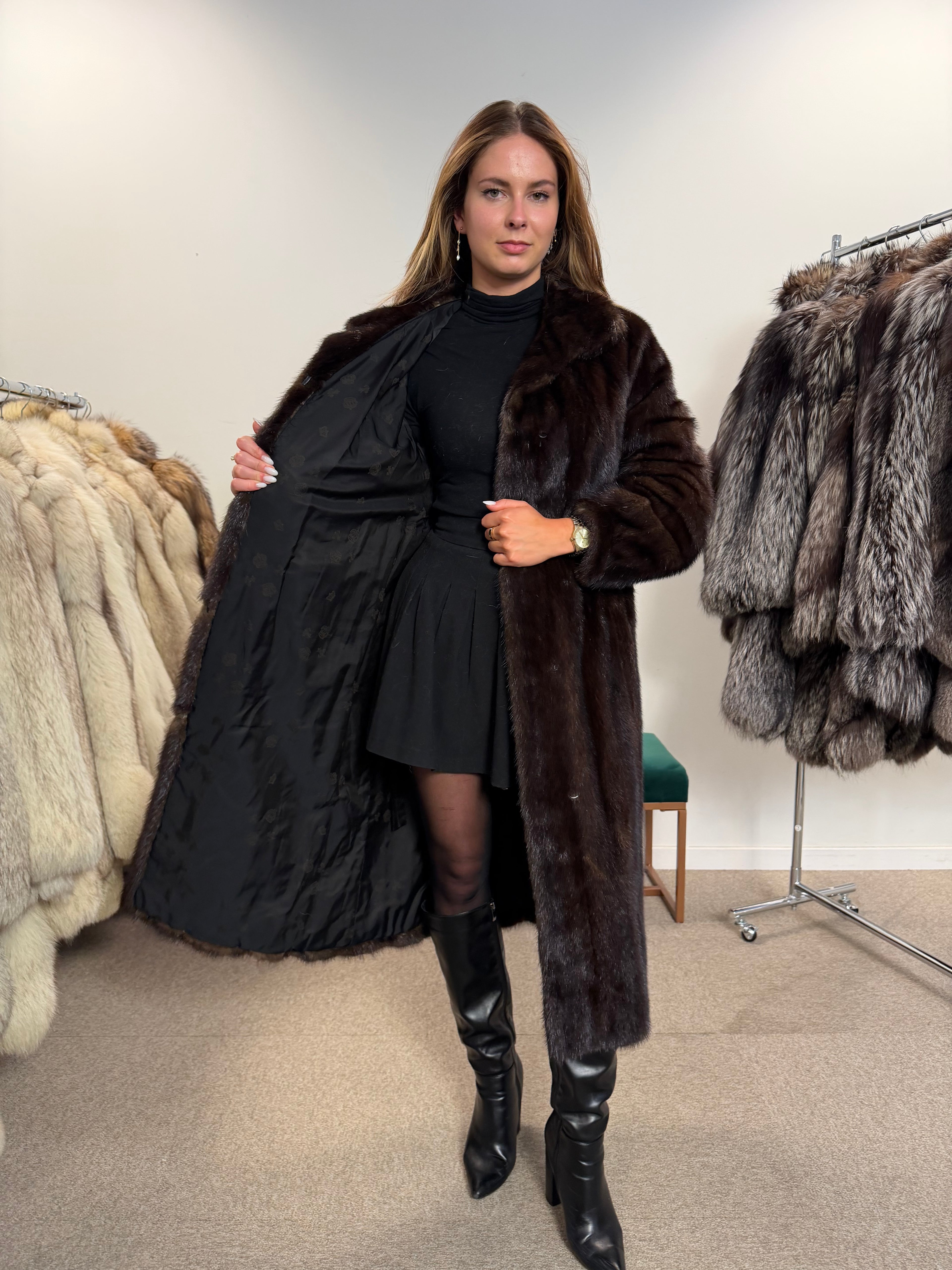 Mink Fur Coat, Dark Brown, Size M