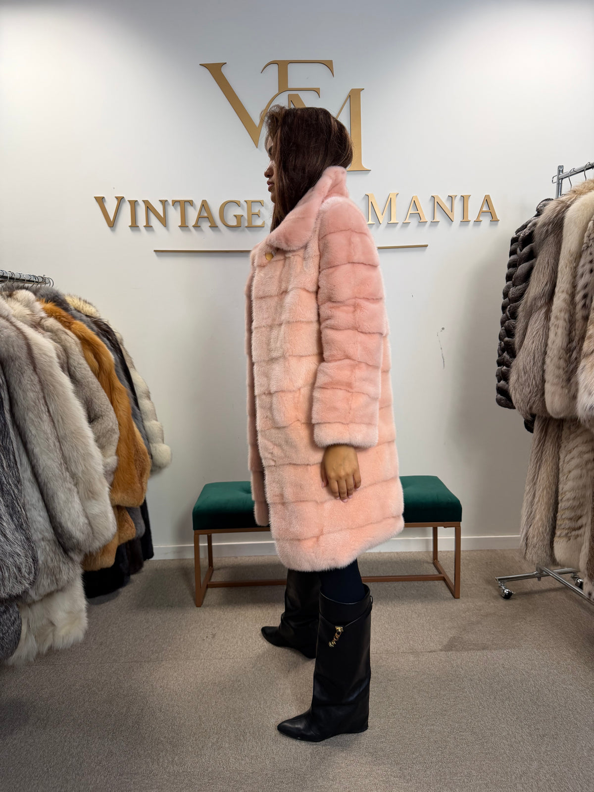 Pink Mink Fur Coat, Medium, New