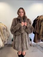 Silver Fox Fur Coat, Hip Length, Size L