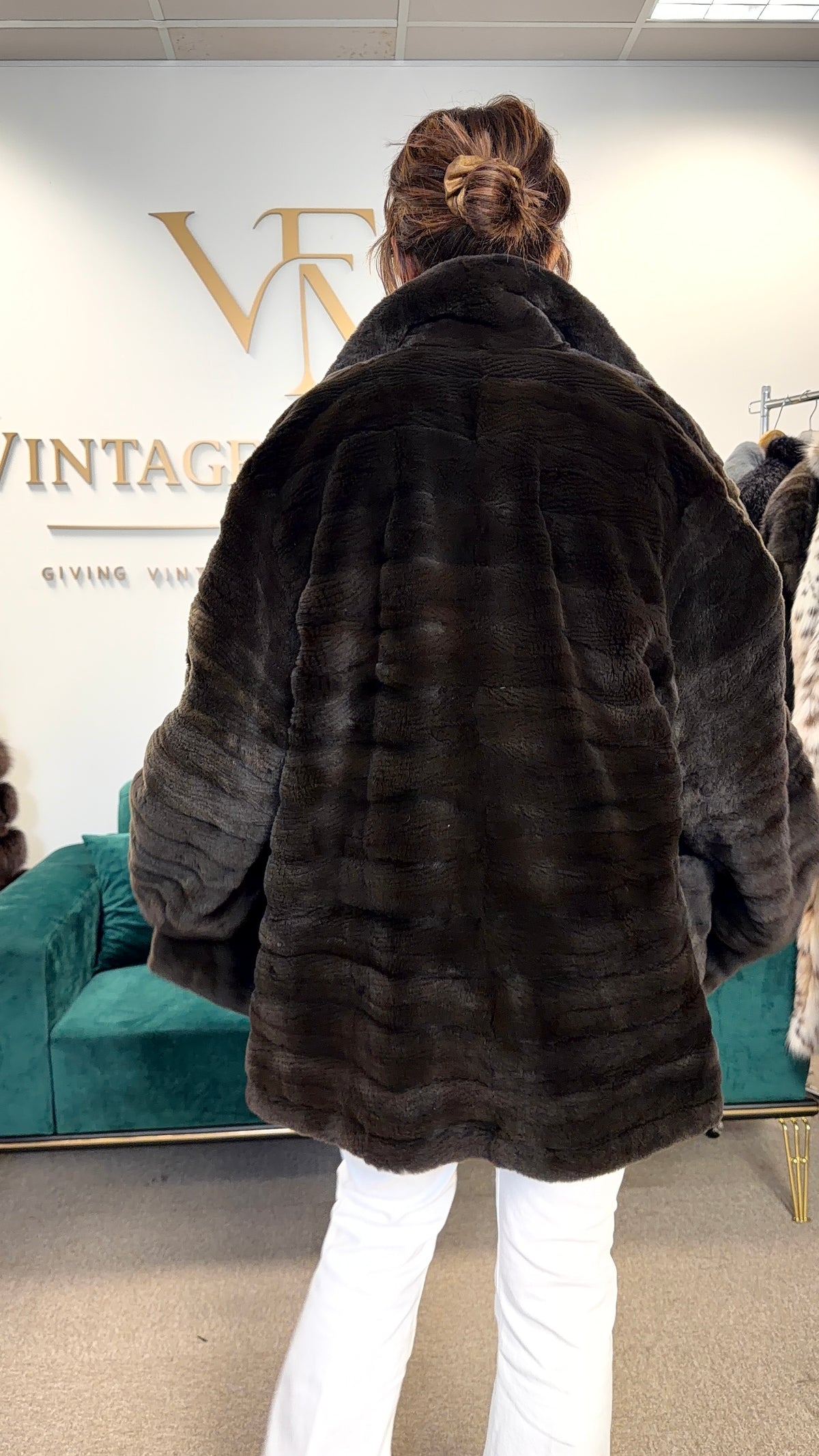 Black Sheared Mink Fur Jacket, XL, Reversible