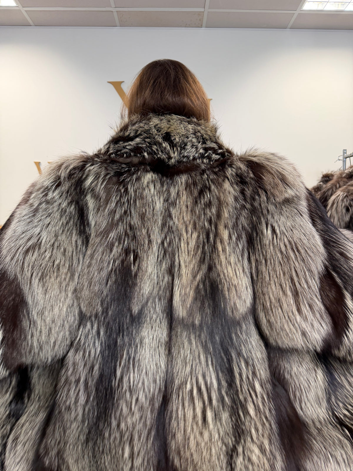 Silver Fox Fur Coat, XL, Super Fluffy
