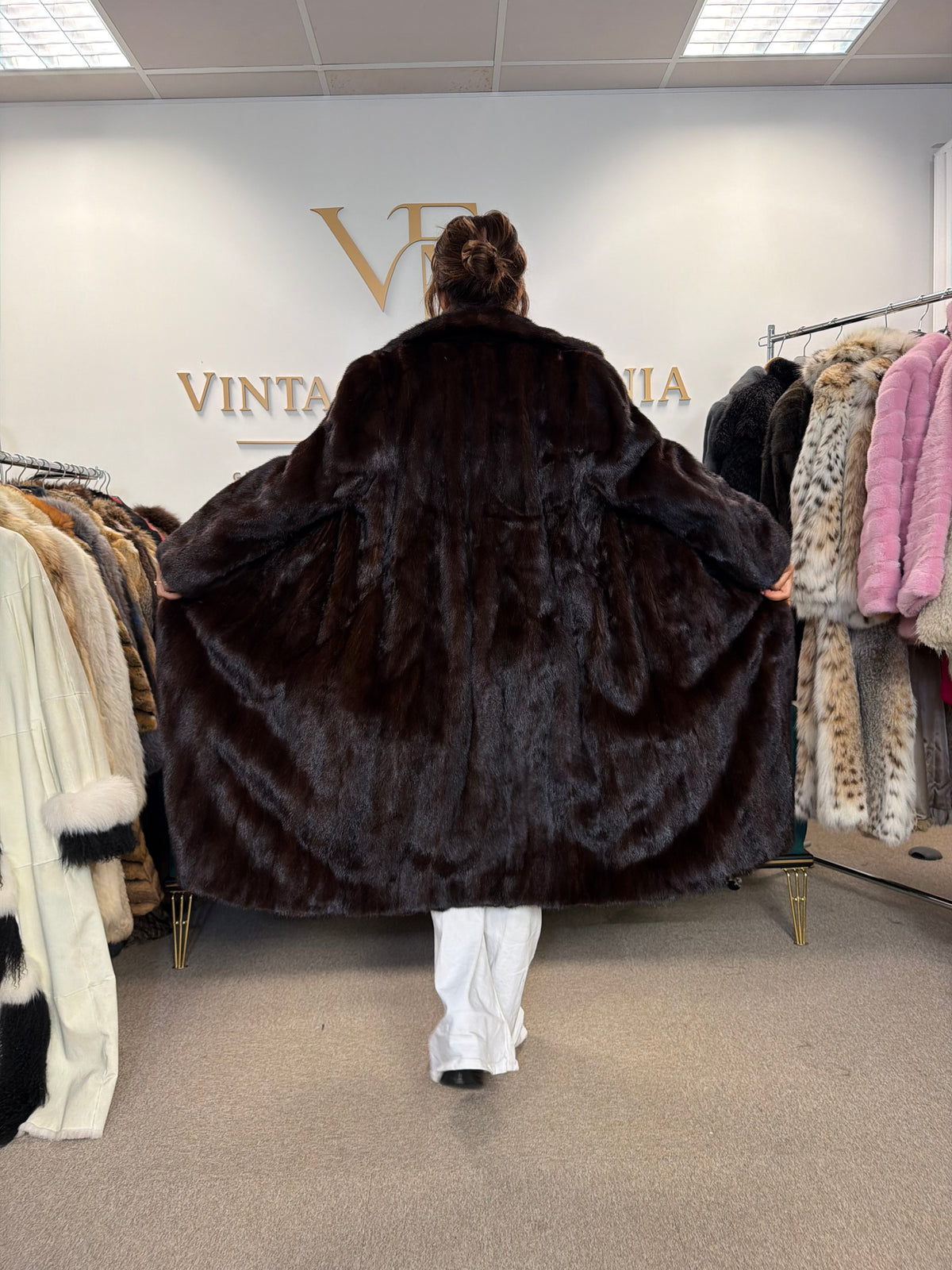 Brown Mink Fur Coat, M/L, Full Length