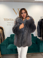 Blue Dyed Fox Fur Jacket, Short, Fits S XS