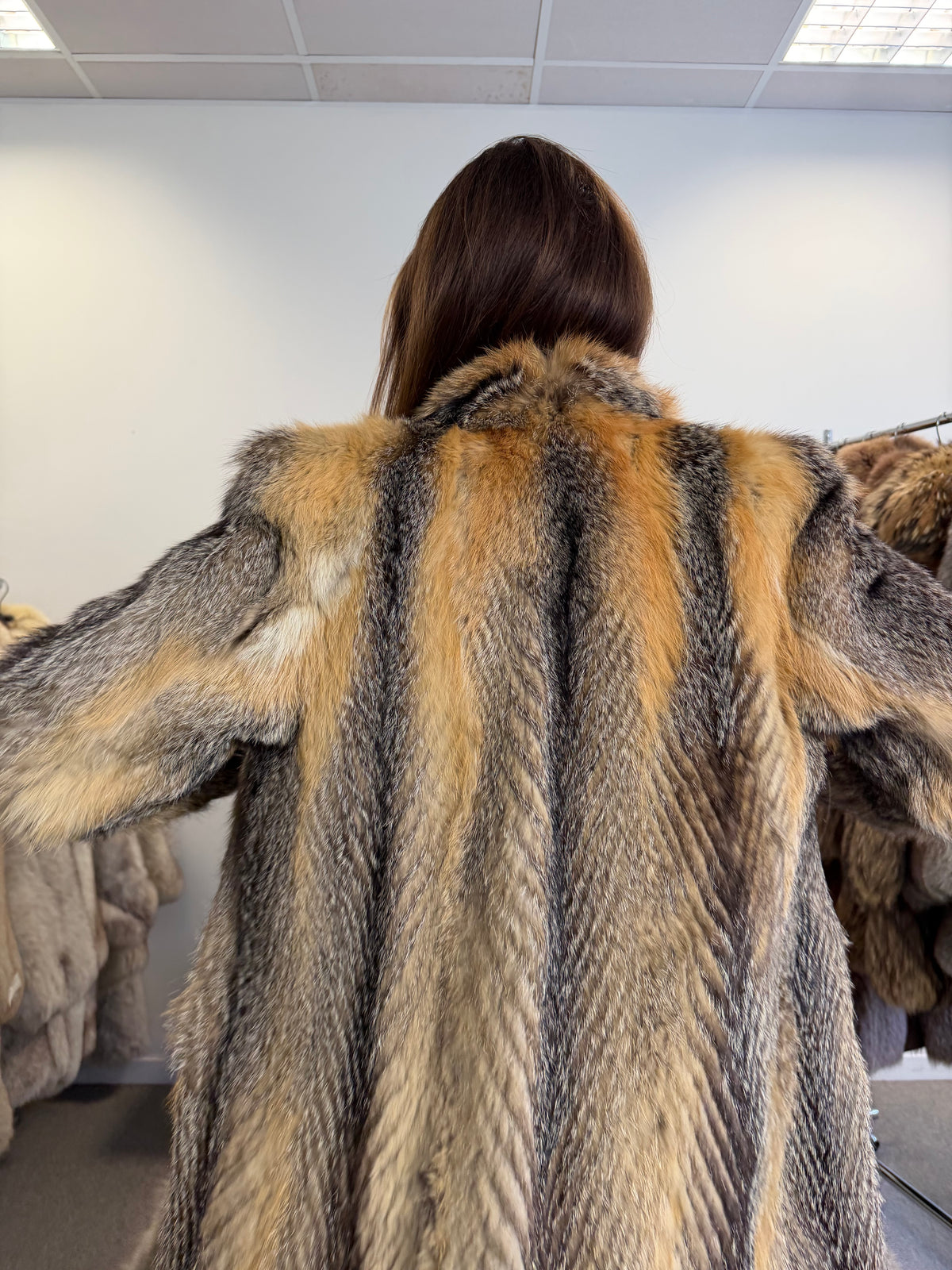 Grey Fox Fur Coat, Medium, Outlet