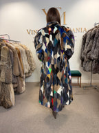 Mixed Colour Dyed Mink Fur Coat, XL, Full Length, Belted