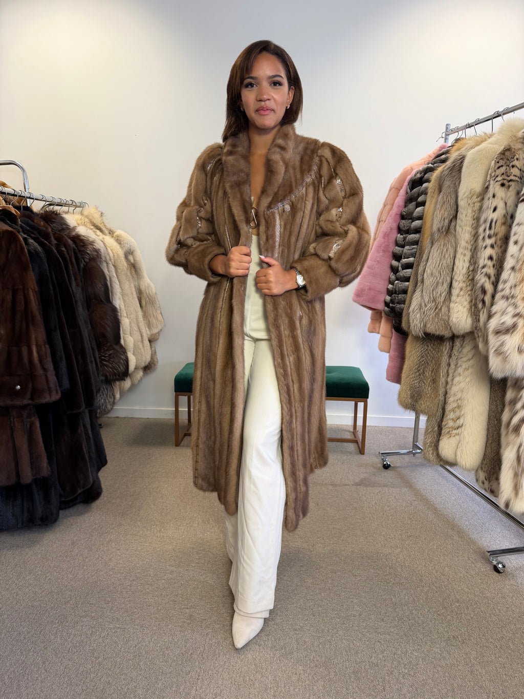 Mink Fur Coat, Pastel Snakeskin Swinger, Large size L