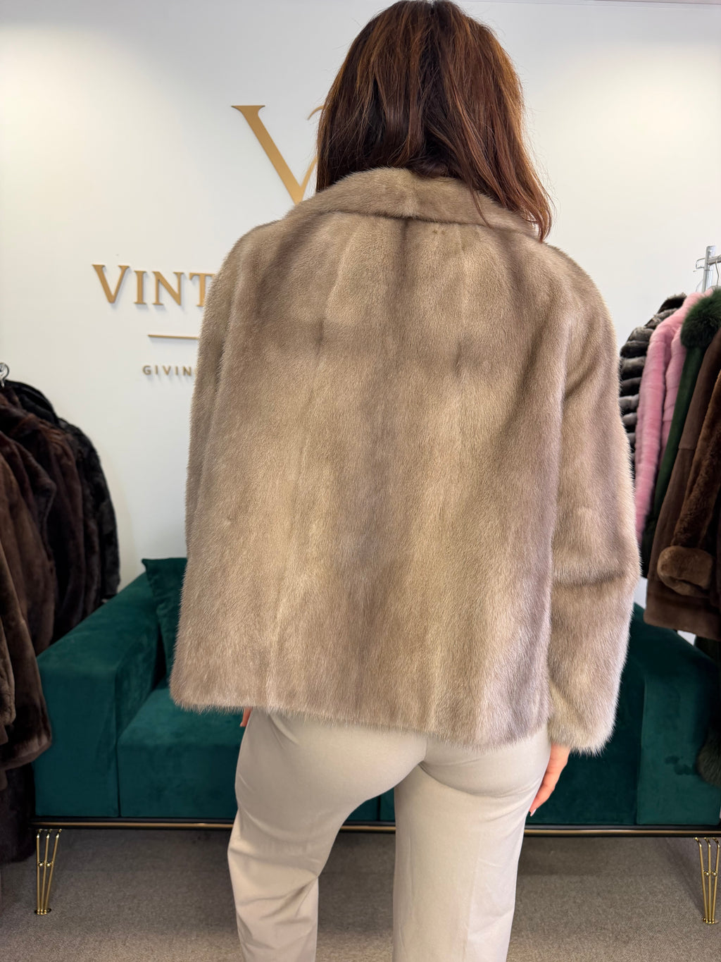 Short Grey Mink Fur Jacket, Large