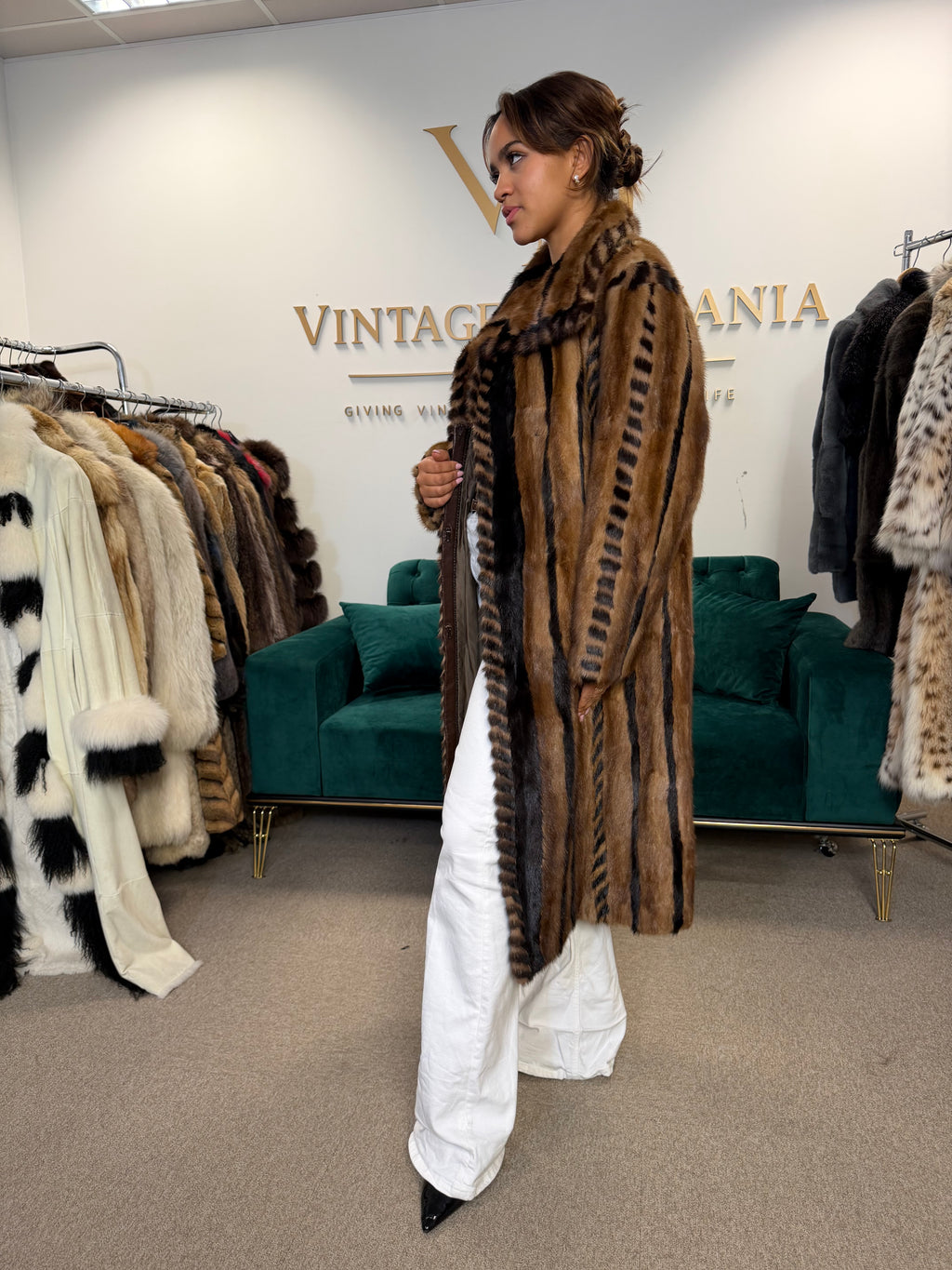 Luxury Pastel Mink Fur Coat, Large, Two-Tone Design