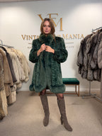 Green Dyed Mink Fur Coat with Fox Collar, XL