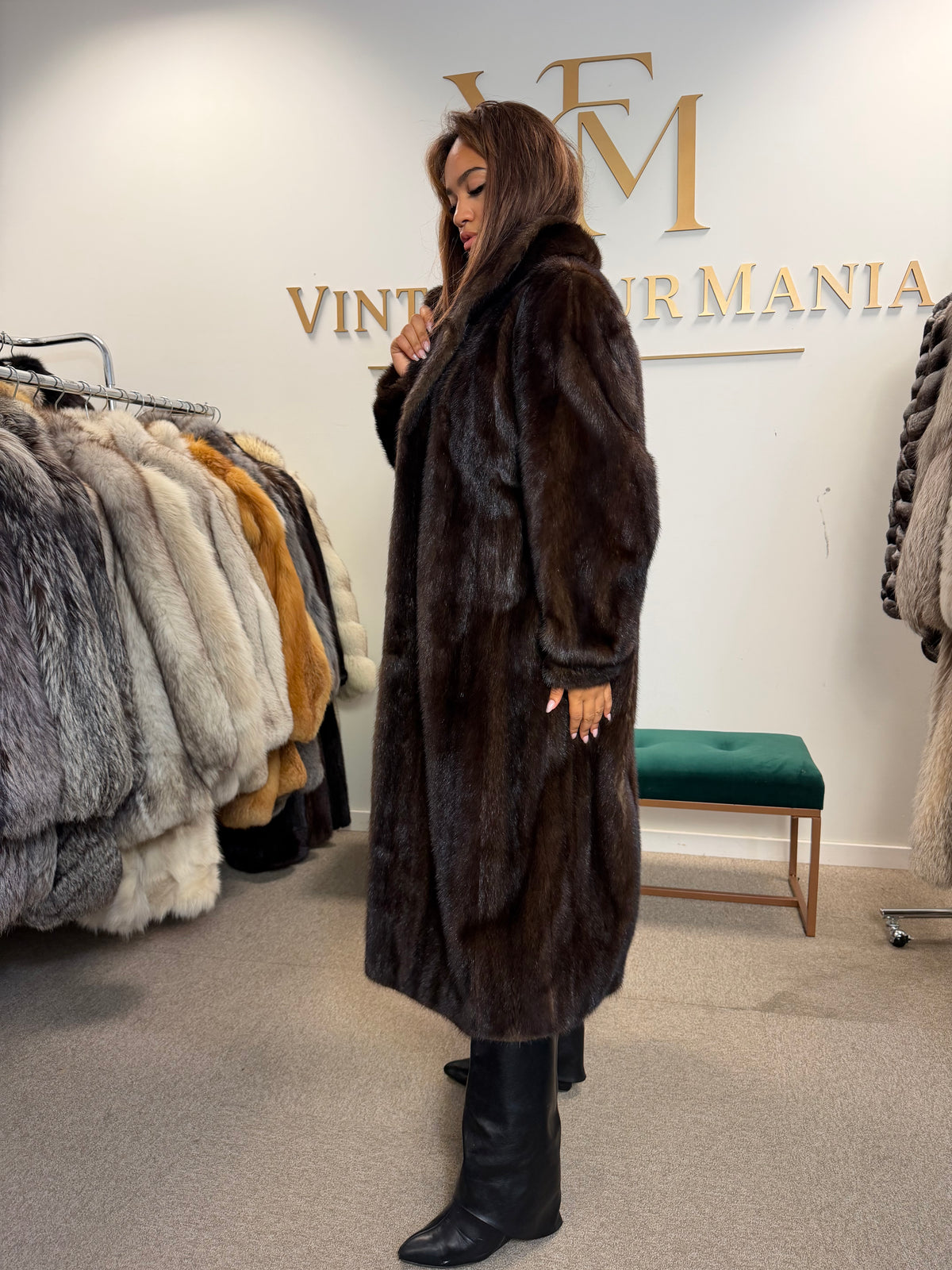 Loudwin Pelze Mink Fur Coat, Dark Brown, Full Length, XXL
