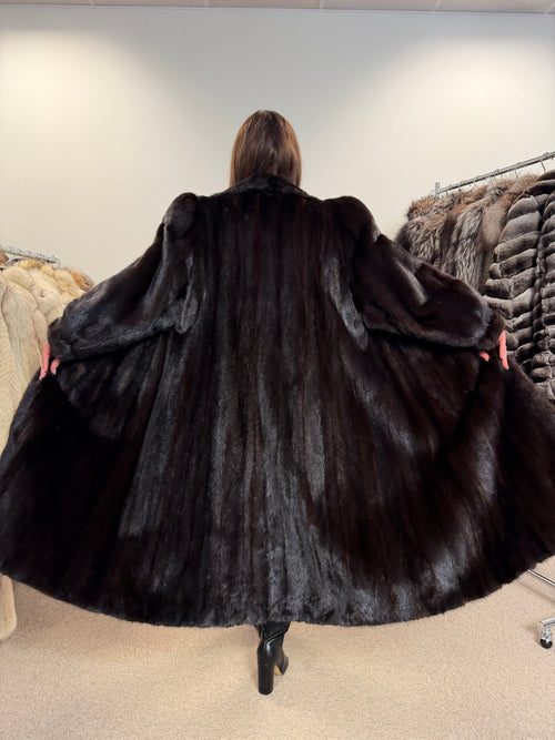 Mink Fur Coat, Dark Brown, Full Length, Size XL
