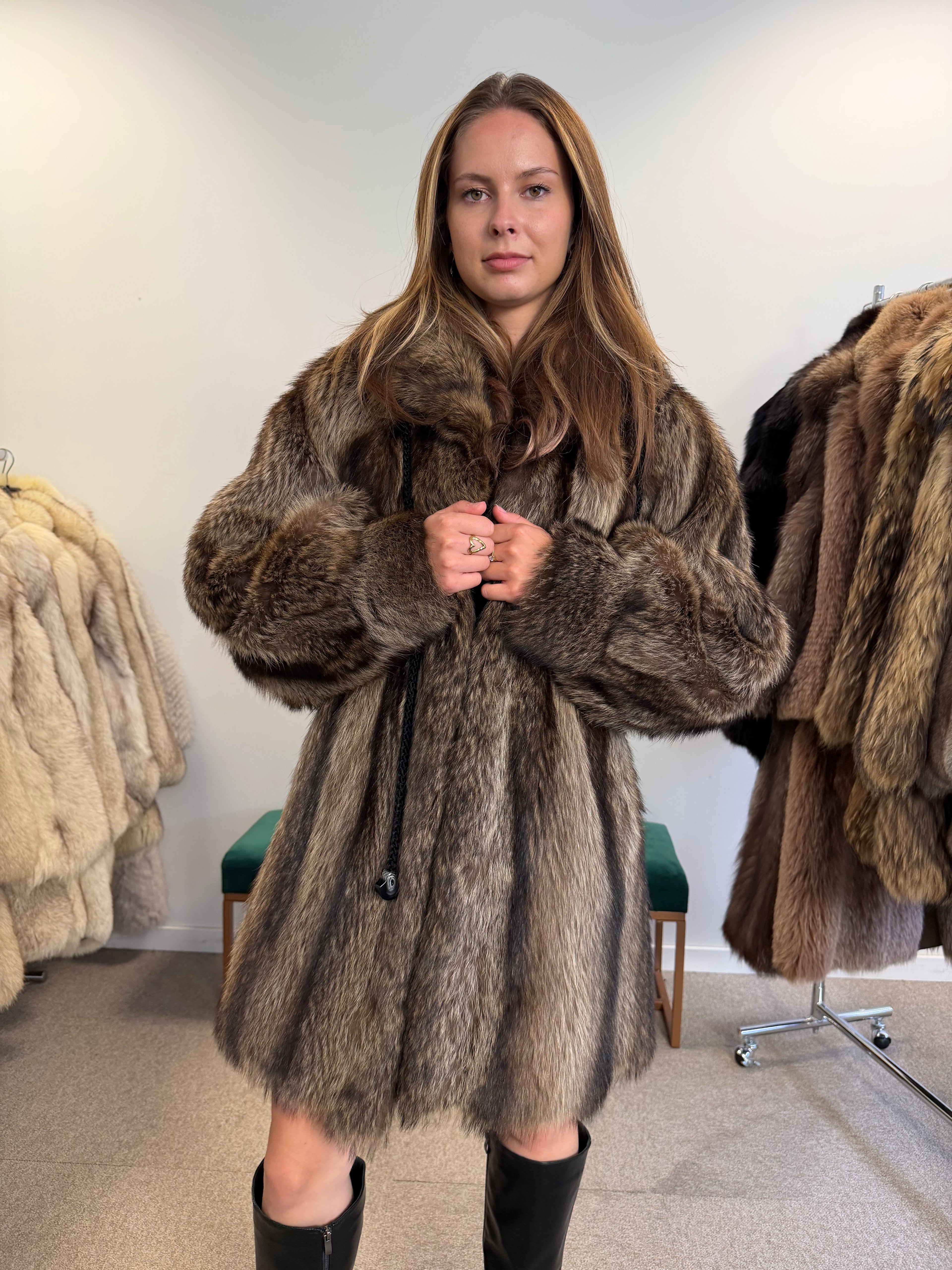 Raccoon Fur Coat, Size XL