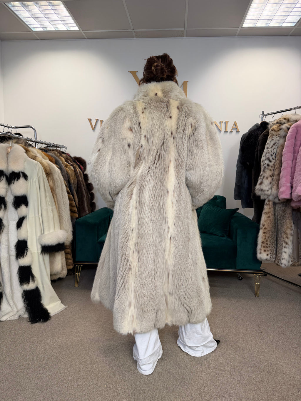 White Lynx Fox Fur Coat, Large, Full Length