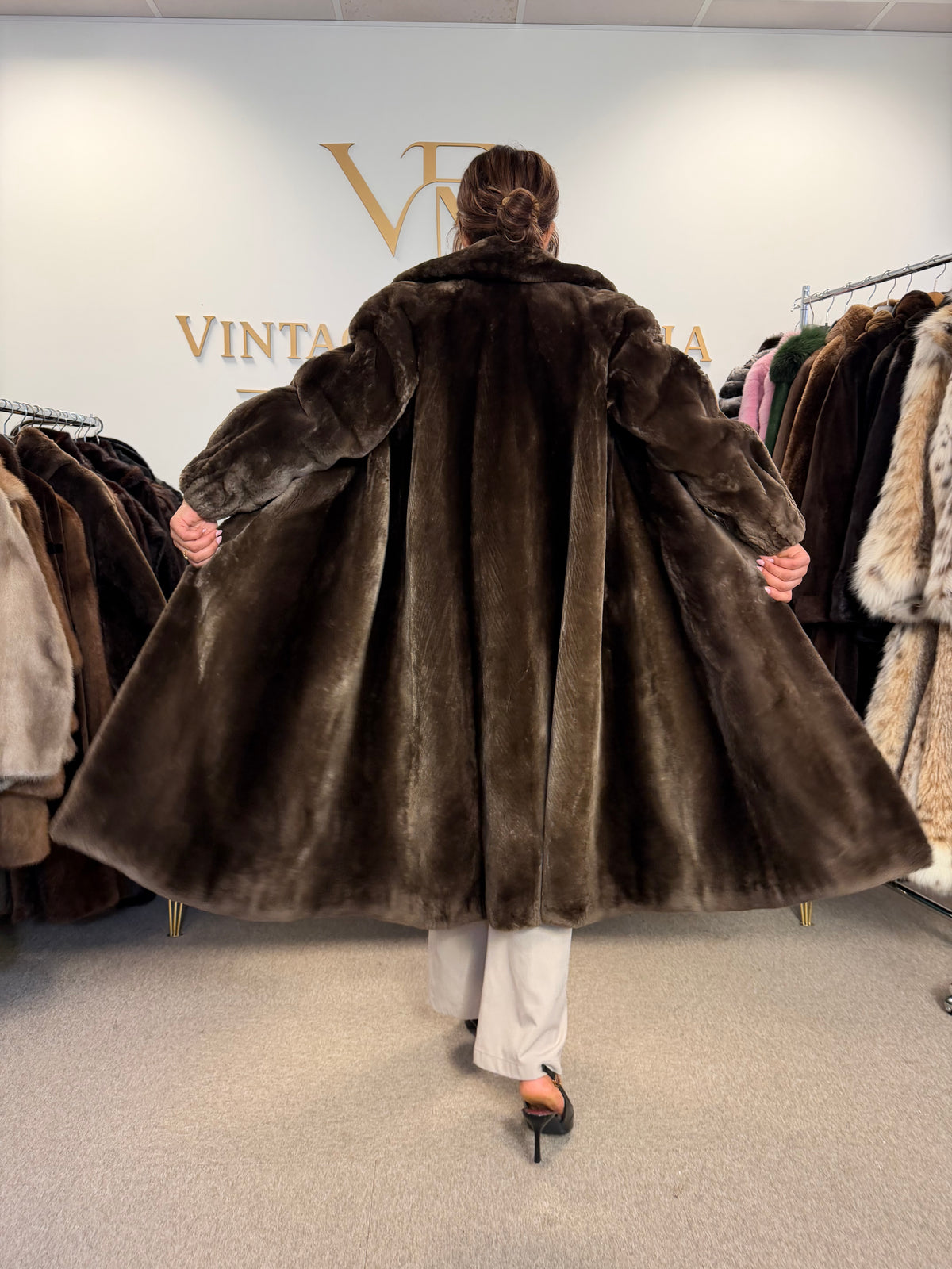 Sheared Beaver Fur Coat, Medium, Full Length