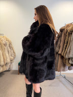 Fox Fur Coat, Black, Size L