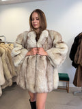Blue Fox Fur Coat, Short Sleeves, Size XL