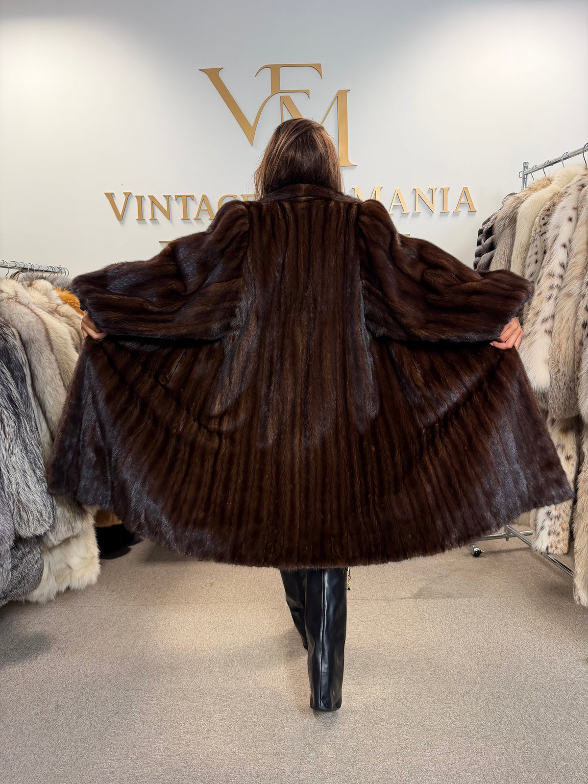 Brown Mink Fur Coat, XL, Single Button Front