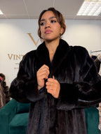 Dark Mink Fur Coat, Large, Swinger, Leather, Designer