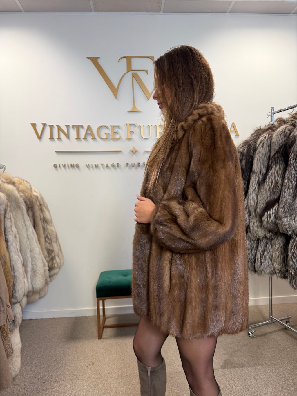 Pastel Mink Fur Jacket, Medium, Luxury Collar