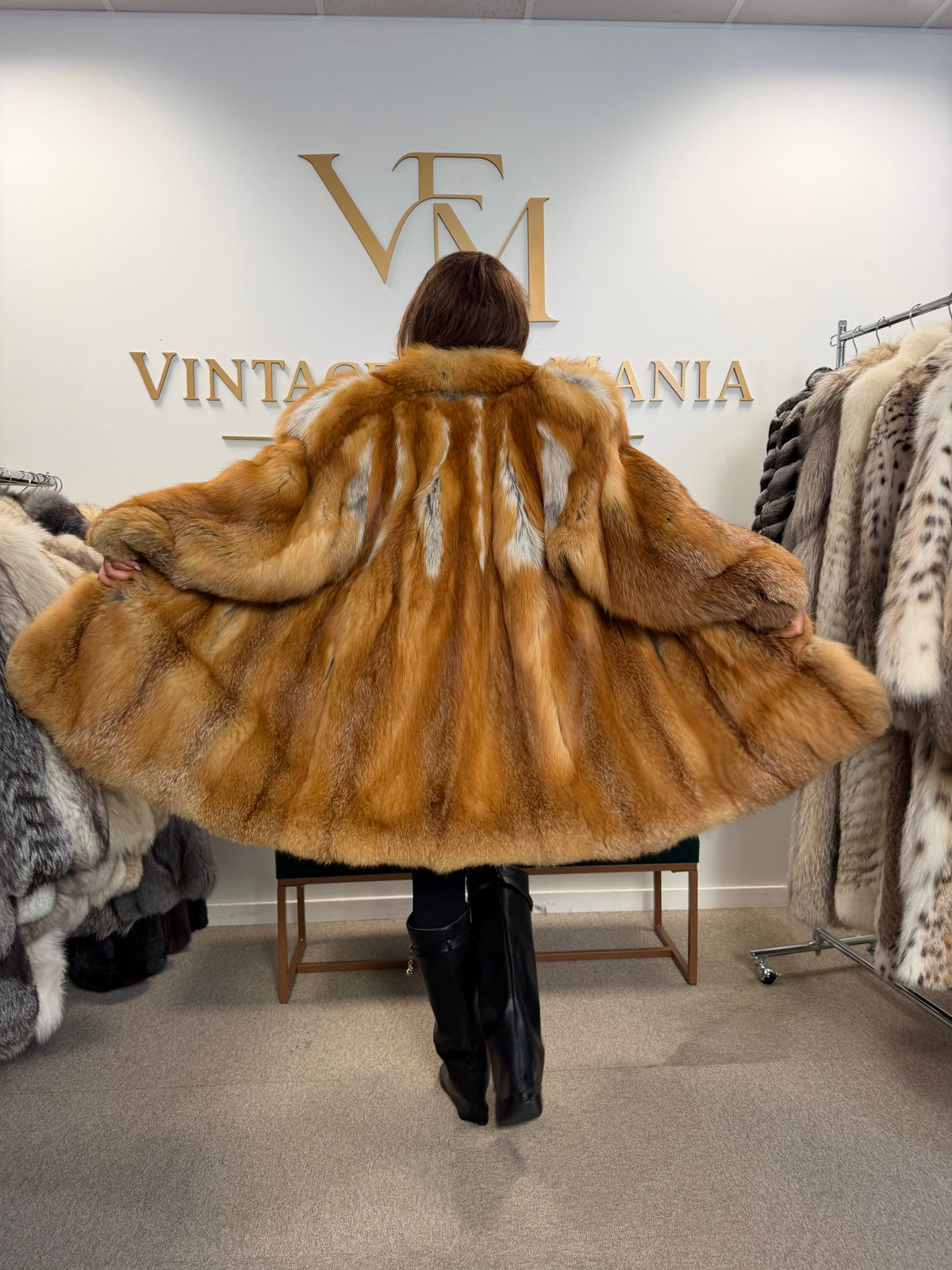 Scandinavian Red Fox Fur Coat, Fluffy Luxury, XL