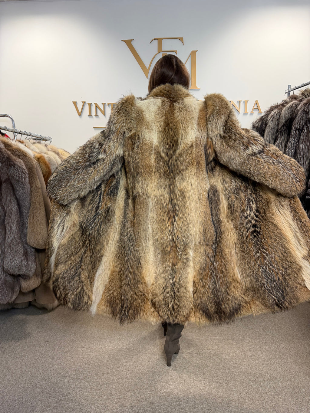 Coyote Fur Coat, Large, Full Length, Fluffy