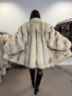 White Blue Fox Fur Coat, Size XL