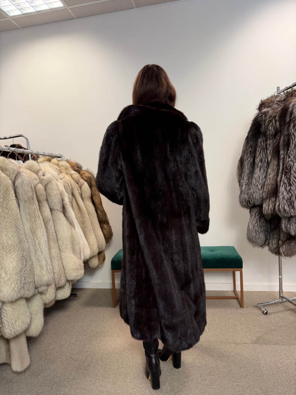 Mink Fur Coat, Dark Brown, Full Length, Size L