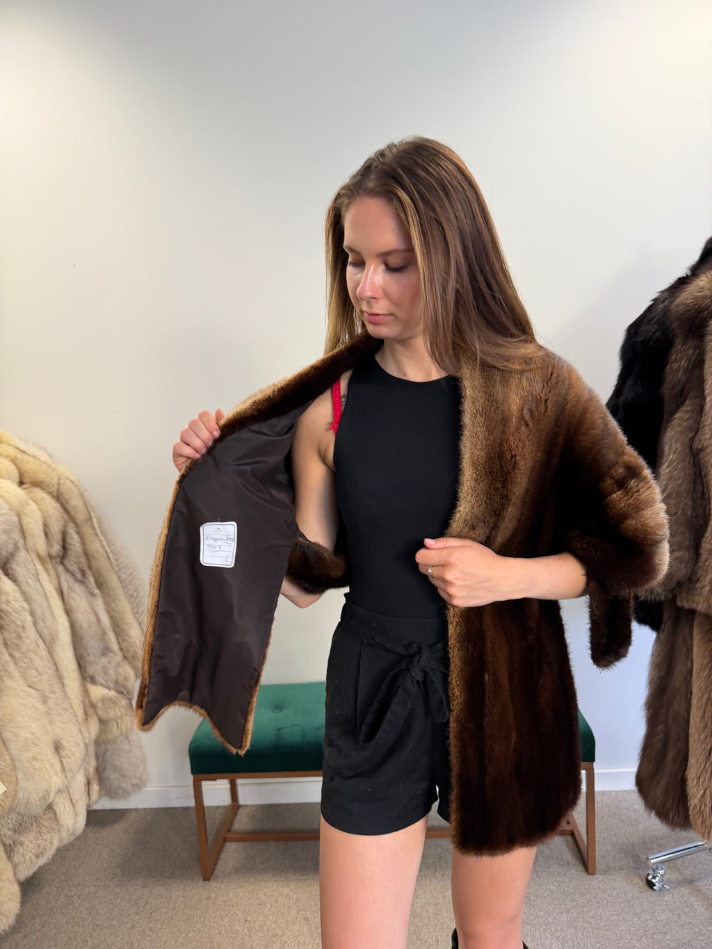 Mink Fur Stole, Whiskey, Luxury 170 cm