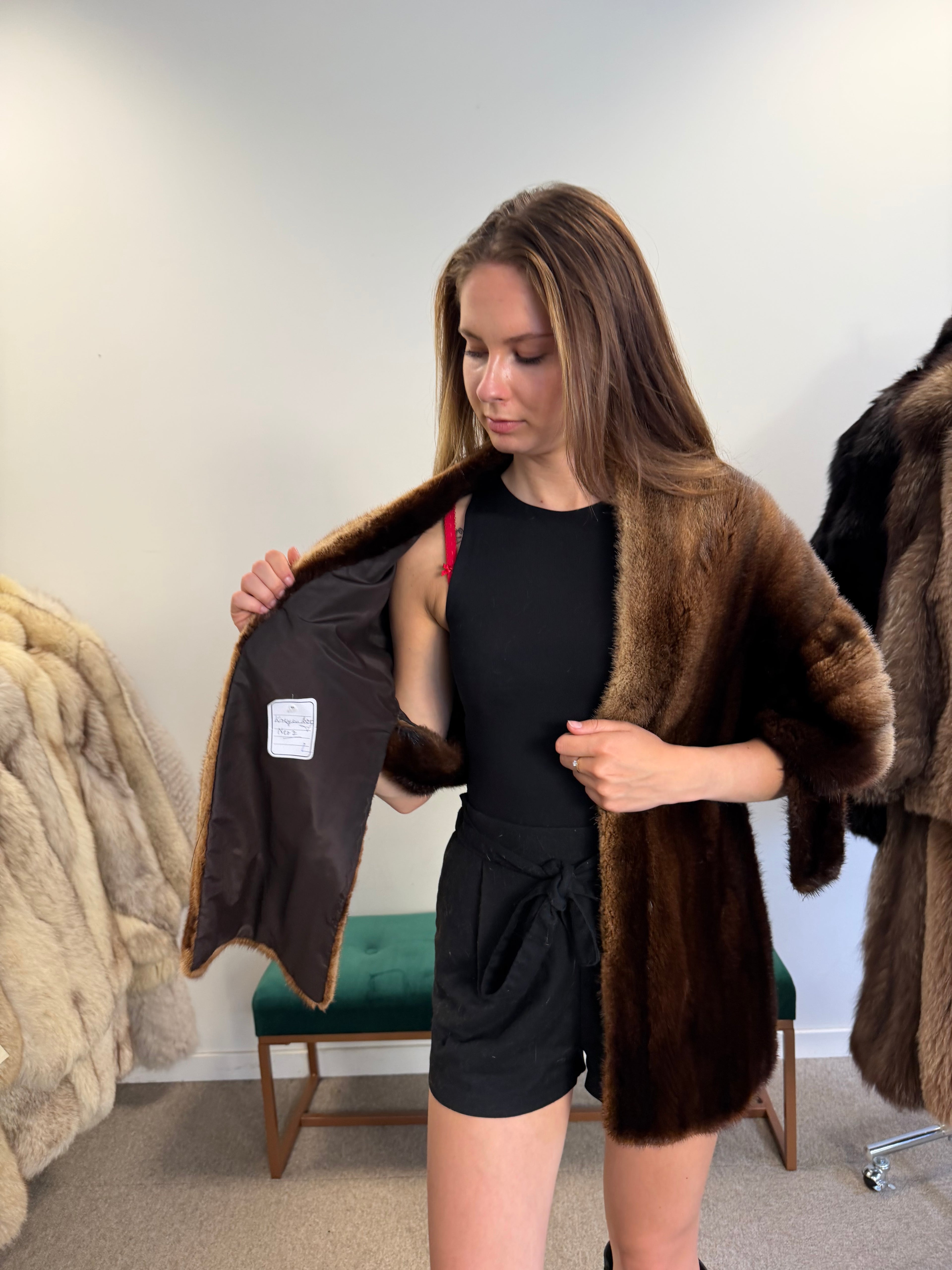 Mink Fur Stole, Whiskey, Luxury 170 cm