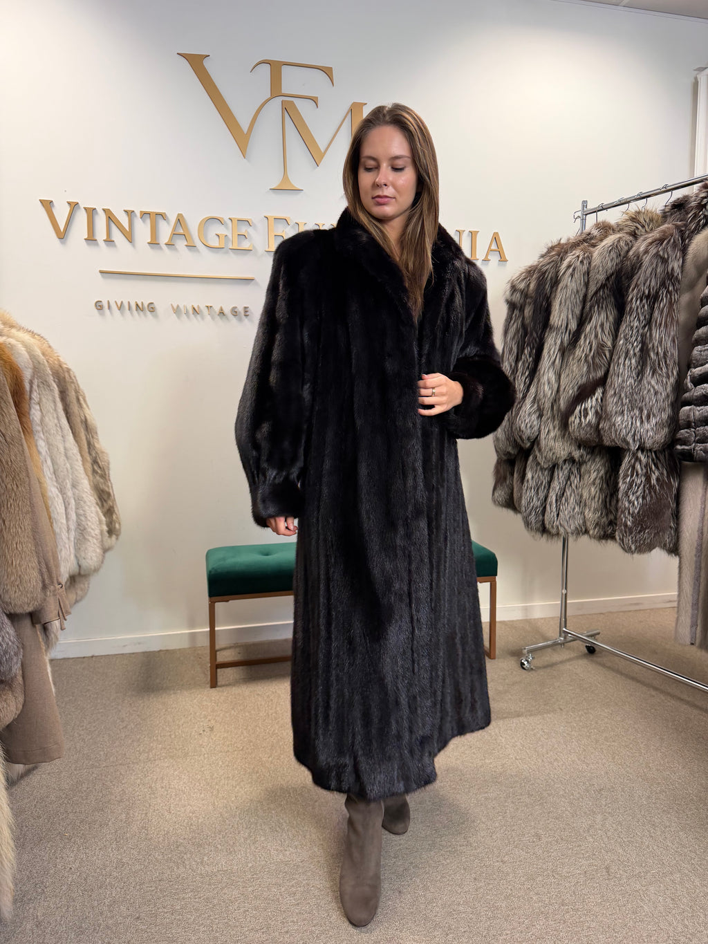 Almost Black Mink Fur Coat, XXL, Full Length, Luxury