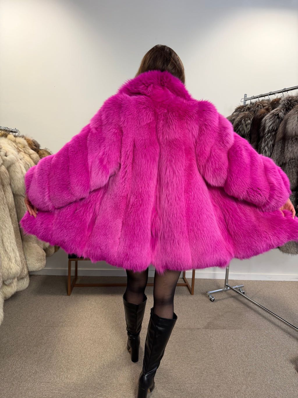 Pink dyed arctic fox fur coat - Small size