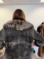Grey Astrakhan Fur Coat, Silver Fox Collar, Medium, Special Style