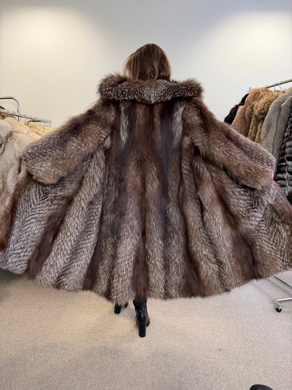 Silver Fox Fur Coat, Full Length, Size M