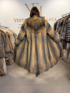 Grey Cross Fox Fur Coat, Large, Full Length