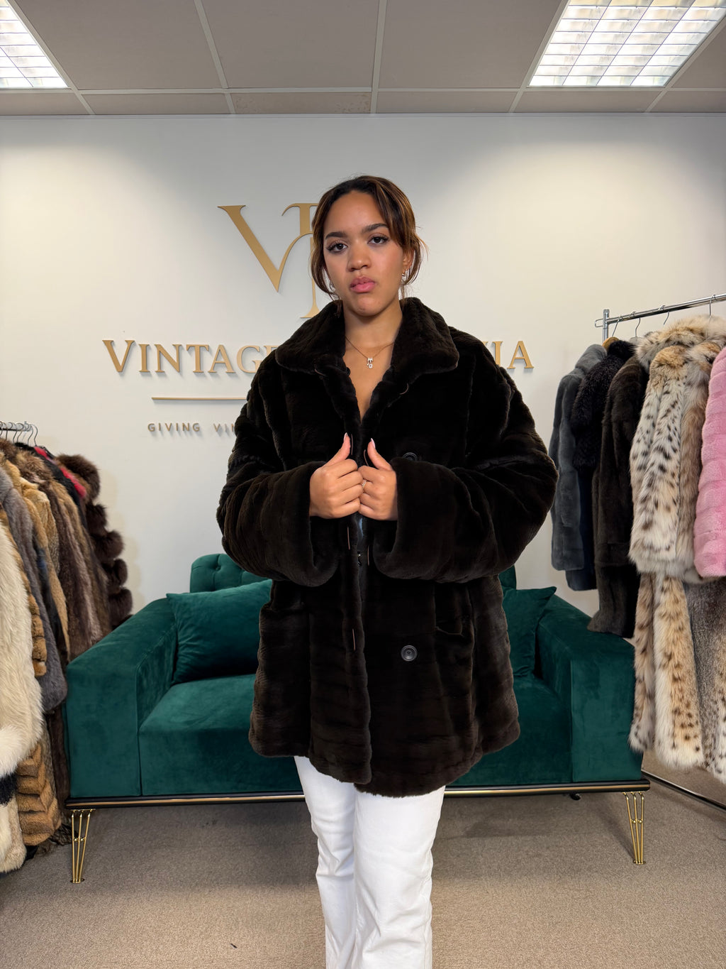 Black Sheared Mink Fur Jacket, XL, Reversible