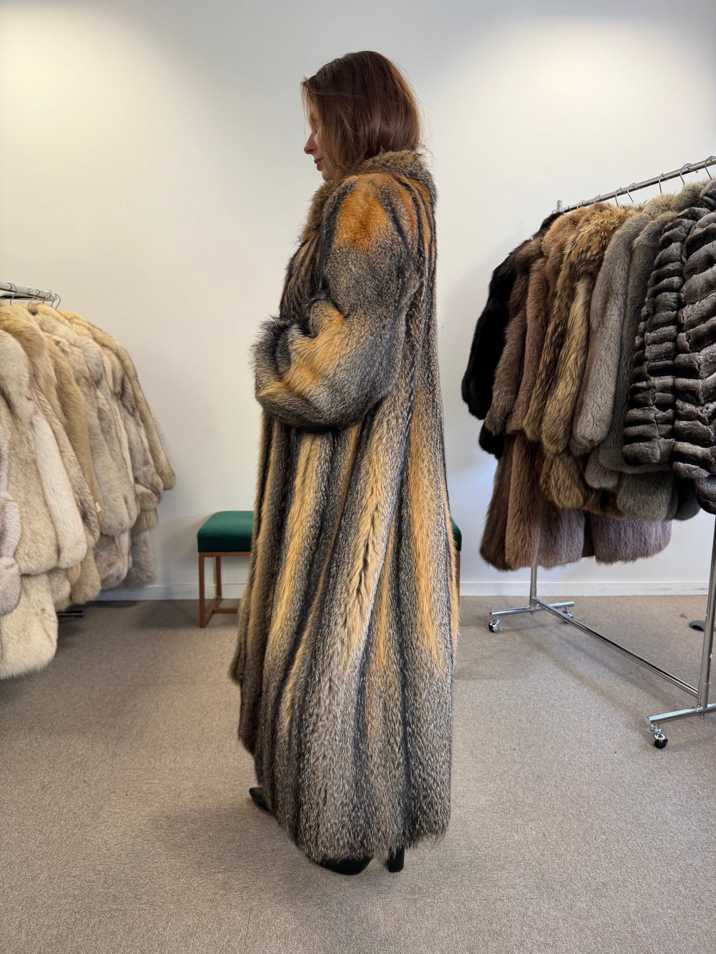 Gray Fox Fur Coat, full length, Size M