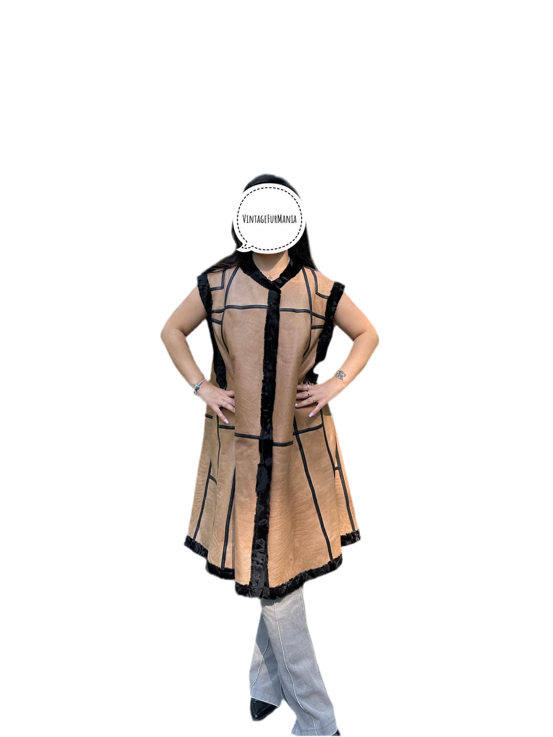 Double Sided Astrakhan and Leather Fur Vest - XXL Size