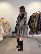 Silver Fox Fur Coat, Short Sleeves, Size XL