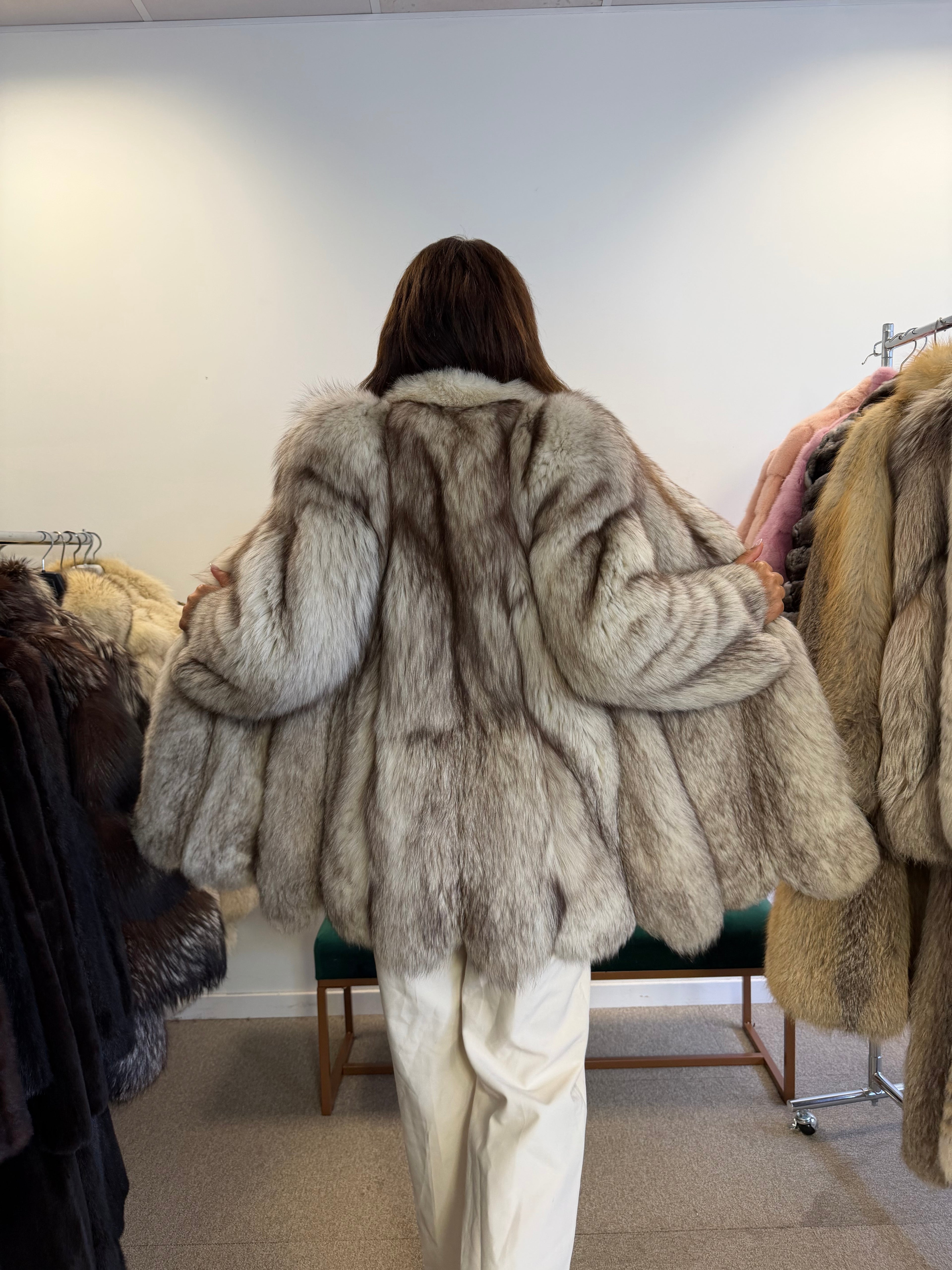 Fox Fur Coat, White Nordic, Size S