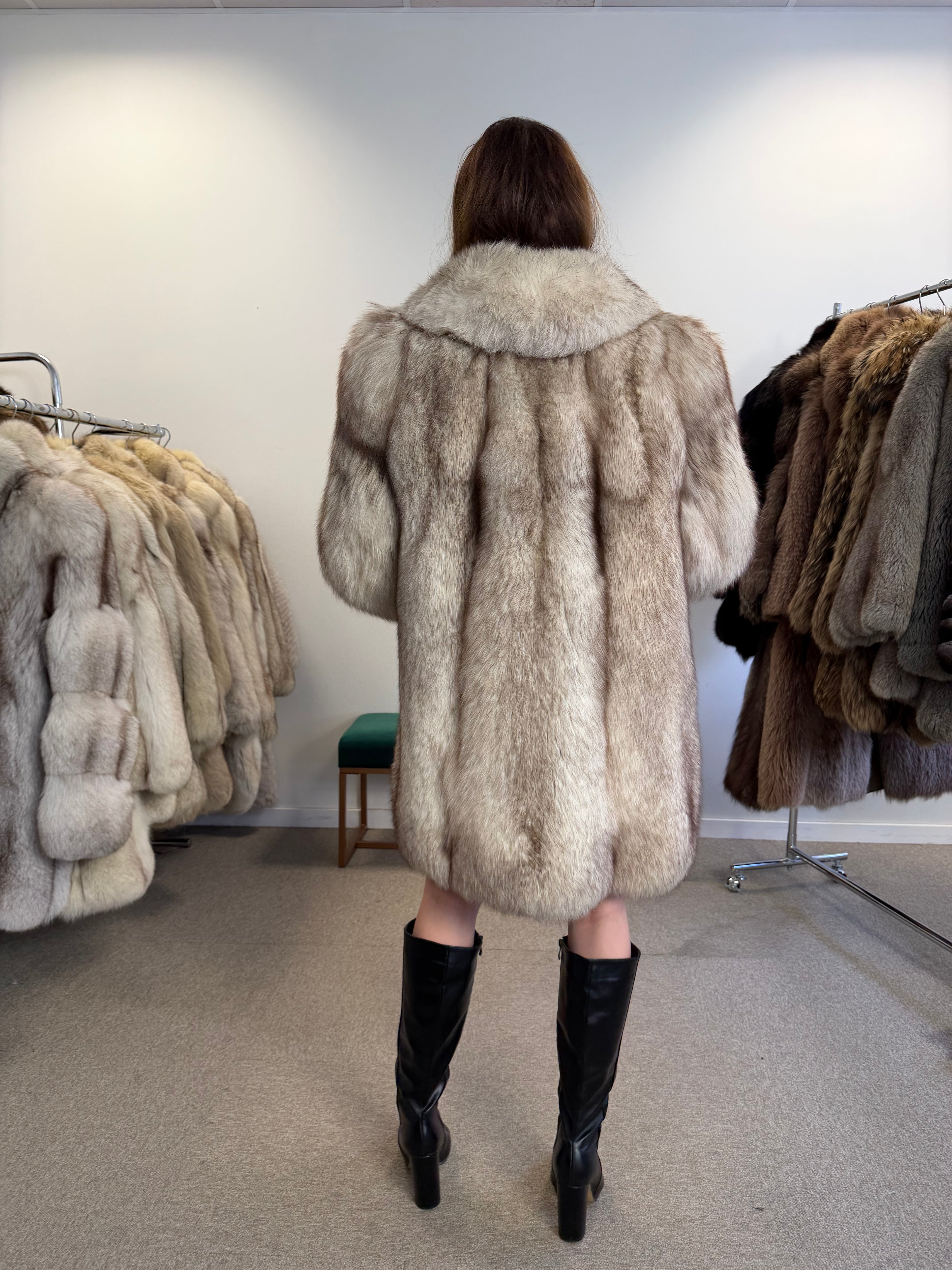 Blue Fox Fur Coat, Size M